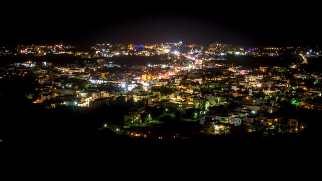 Malia Town at night