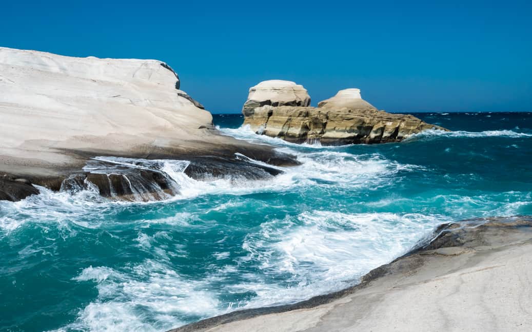 Sarakiniko Beach Milos on a windy day