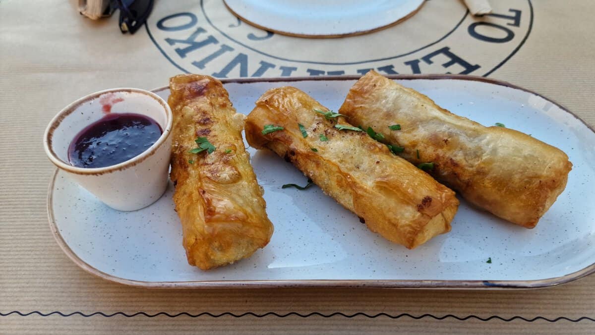 Cheese-filled rolls at To Elliniko restaurant in Naxos Town