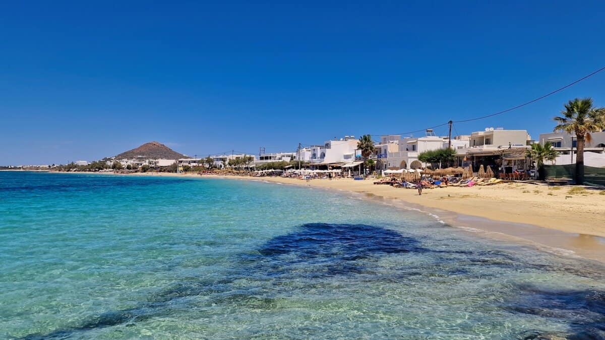 Looking north at the stunning Agia Anna Beach on Naxos