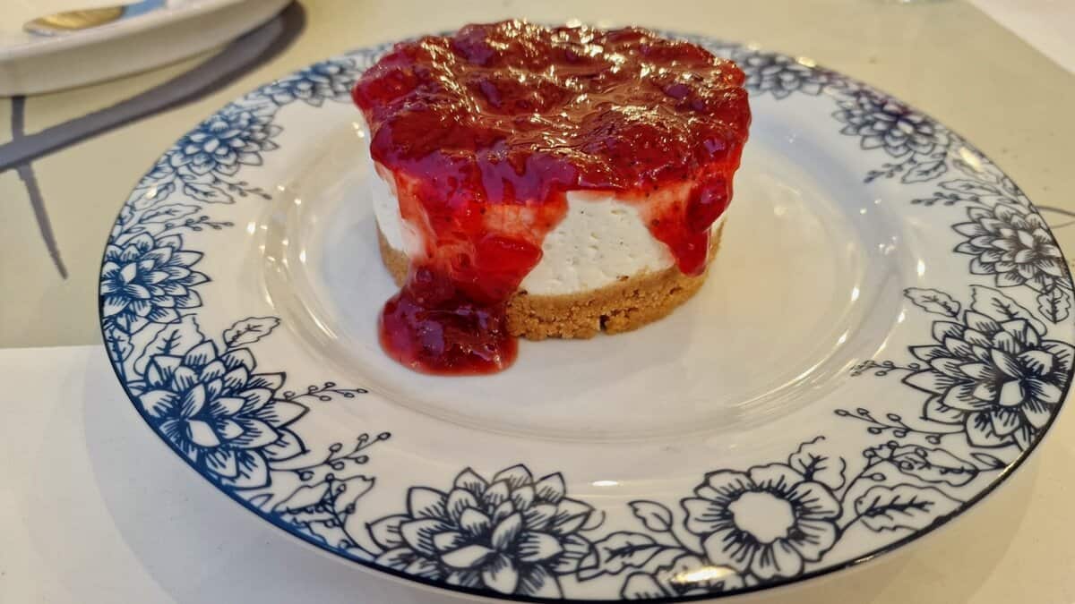 Tasty cheesecake dessert at Akathi Restaurant on Iraklia