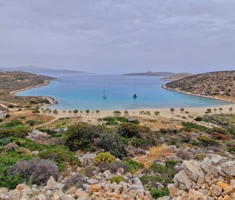 View of Livadi Beach from Kastro on Iraklia