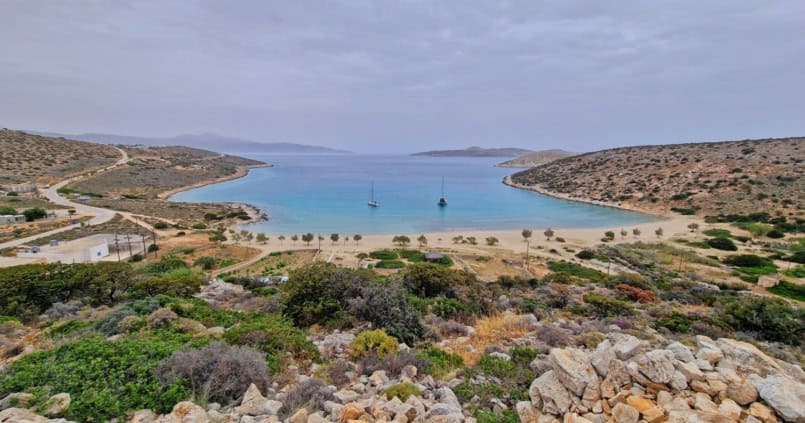 View of Livadi Beach from Kastro on Iraklia