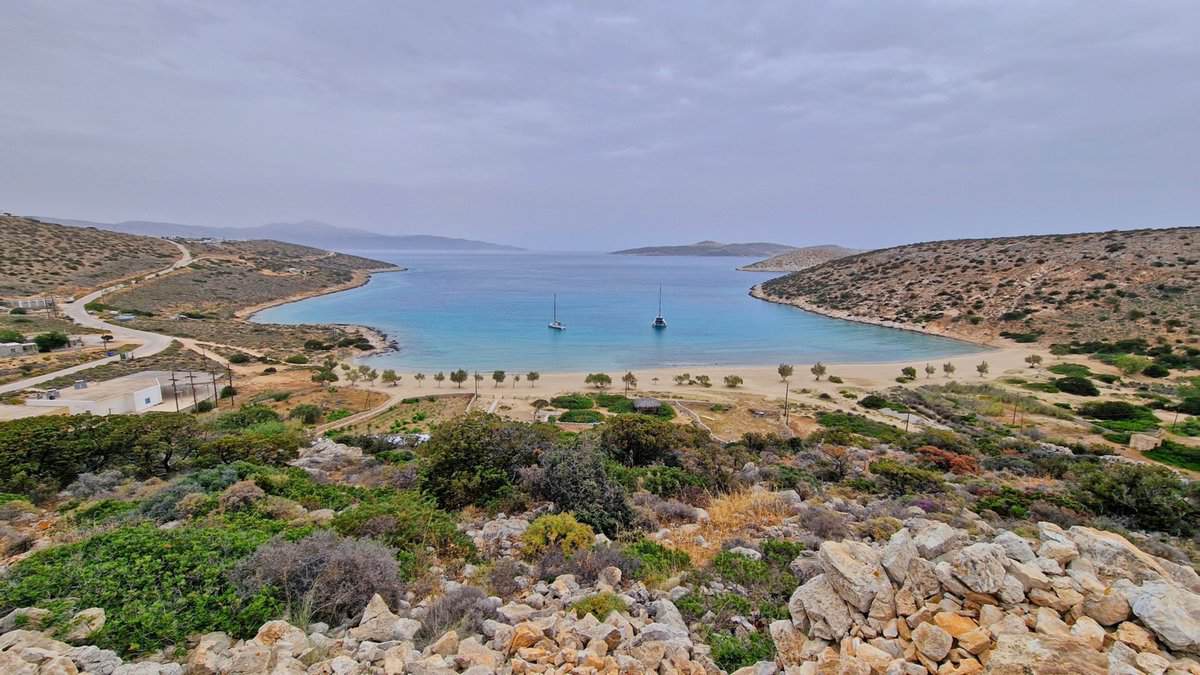 View of Livadi Beach from Kastro on Iraklia