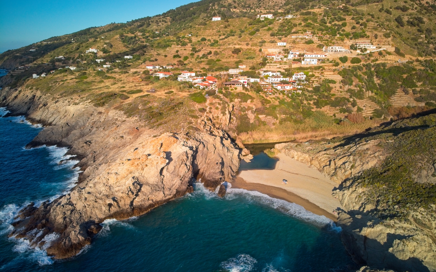 Drone shot of Nas Beach at Sunset